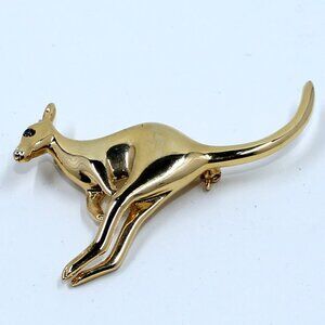 Gold Tone Jumping Kangaroo Fashion Brooch or Pin With a Blue or Green Eye